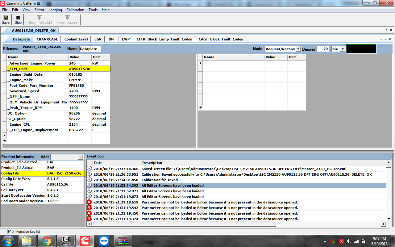 ISC CM2150 AU90115.36 DPF ERG OFF Include Screen File
