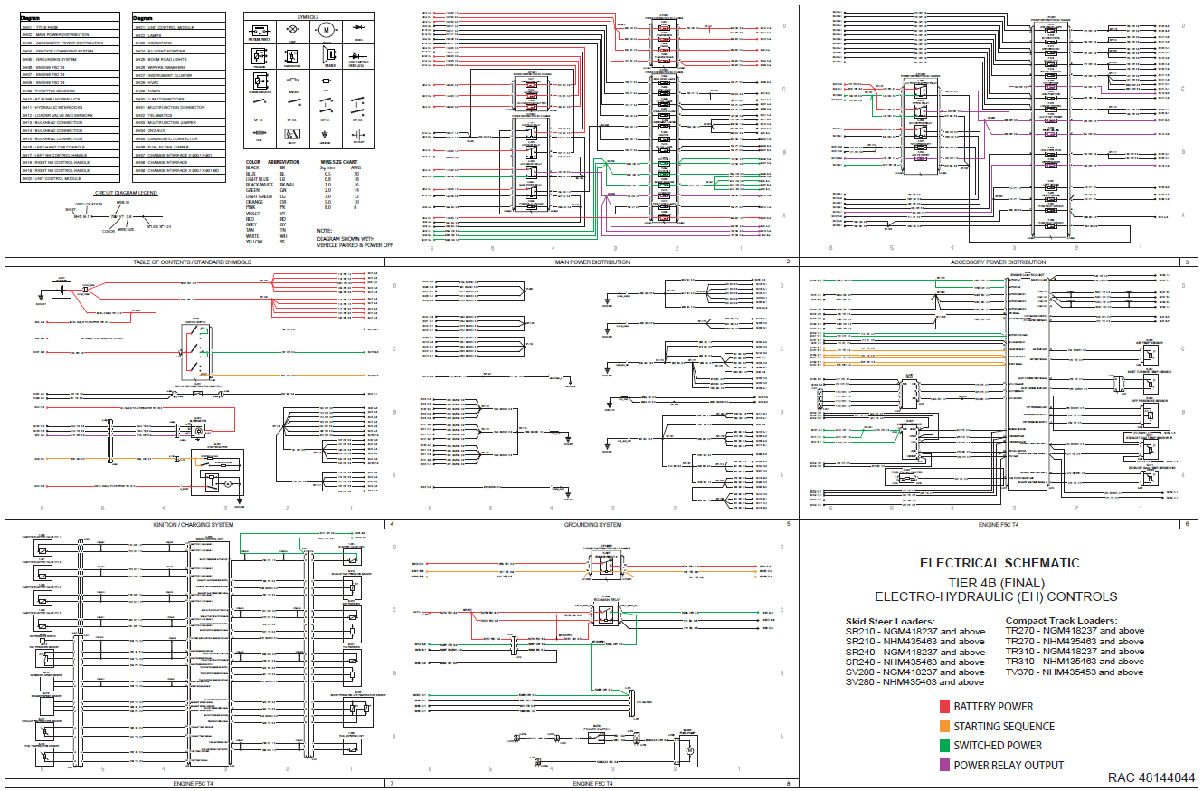 Case SR210 SR240 SV280 Tier 4B (Final) Skid Steer Loaders Complete Wiring Diagram Electrical System Schematics
