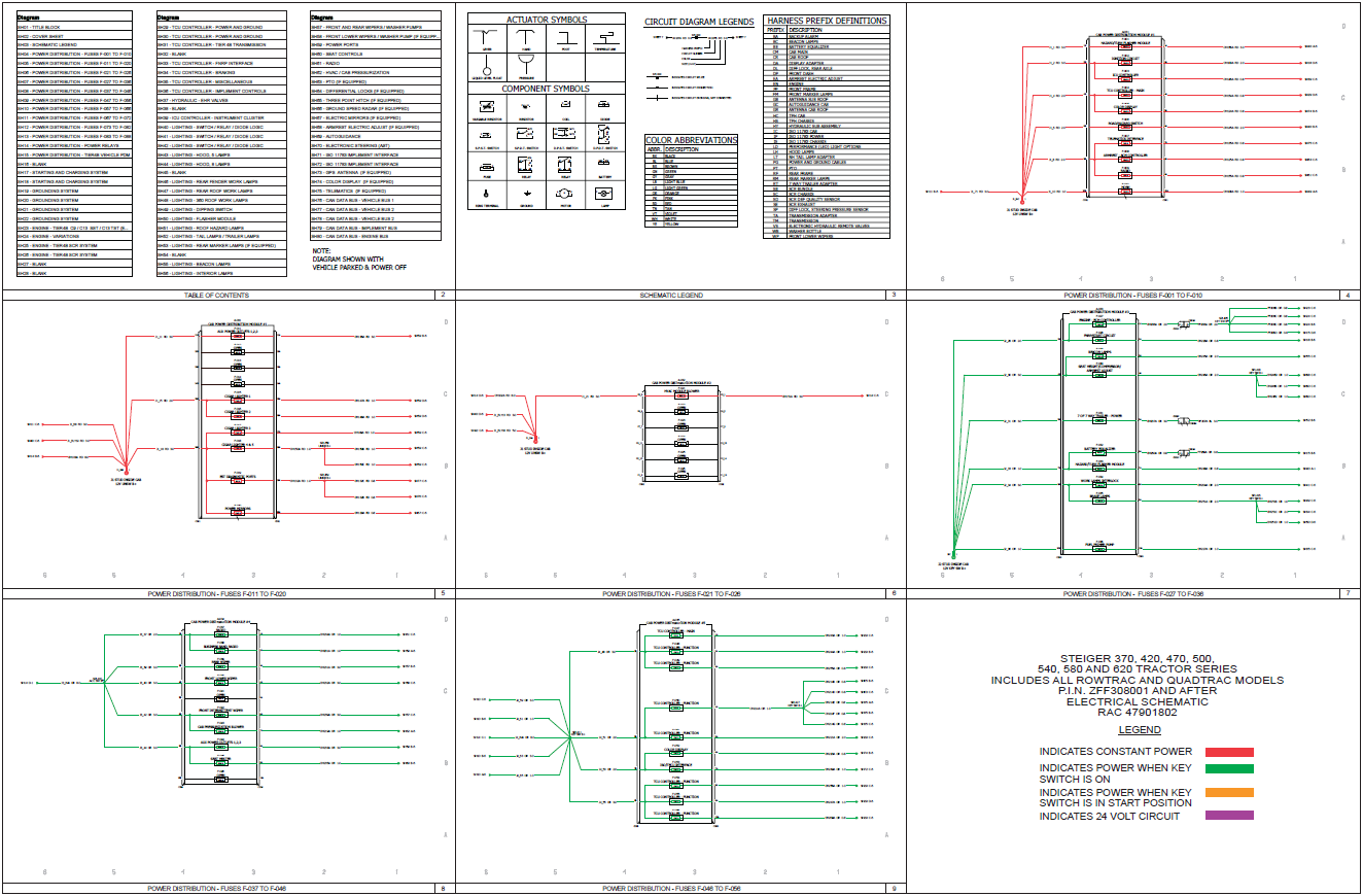 Case IH Steiger 370 420 470 500 540 580 & 620 Tractor Complete Wiring Diagram Electrical System Schematics