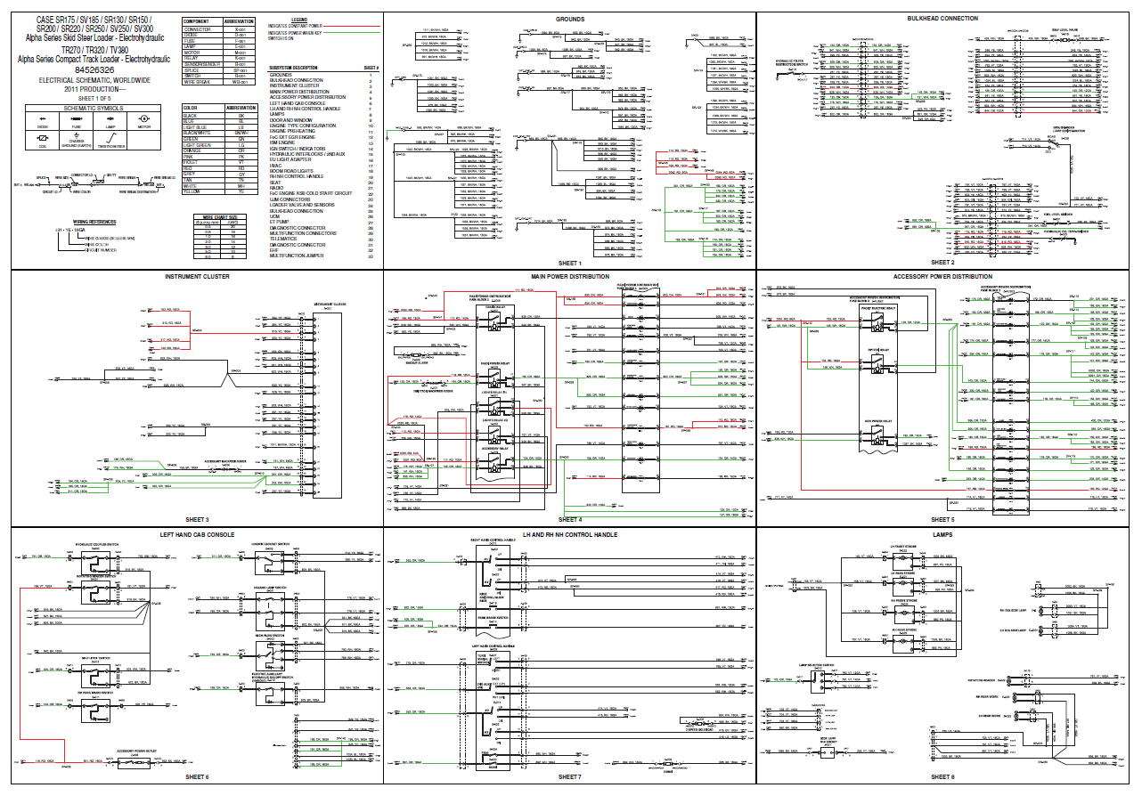 Case SR200 SR220 SR250 SV250 SV300 Alpha Series Skid Steer Loader Electrohydraulic Complete Wiring Diagram Electrical System Schematics