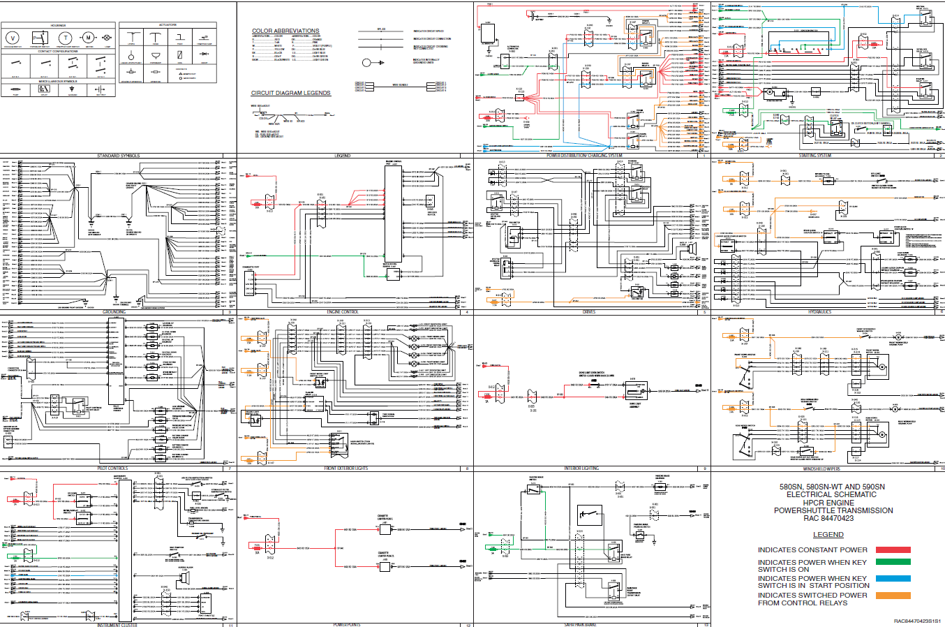 Case 580SN 580SN WT 590SN HPCR Engine Powershuttle Transmission Wiring Diagram Electrical System Schematics