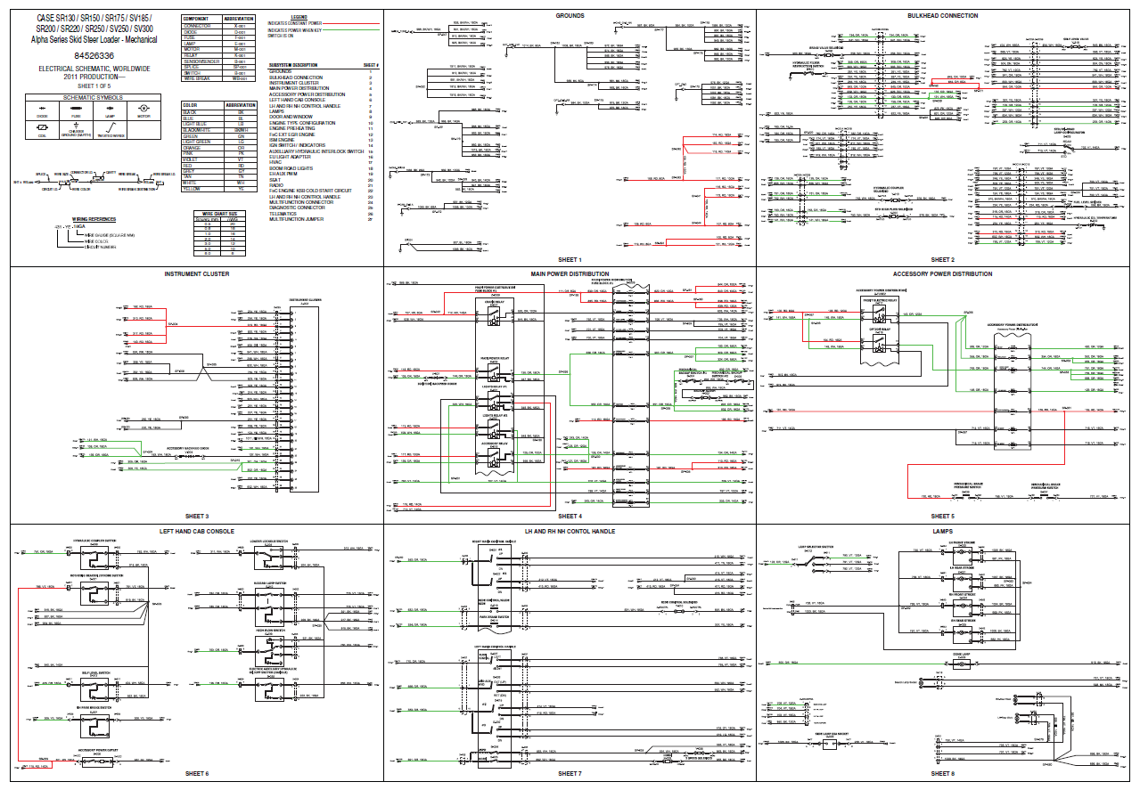 Case SR130 SR150 SR175 SV185 Alpha Series Skid Steer Loader Complete Wiring Diagram Electrical System Schematics